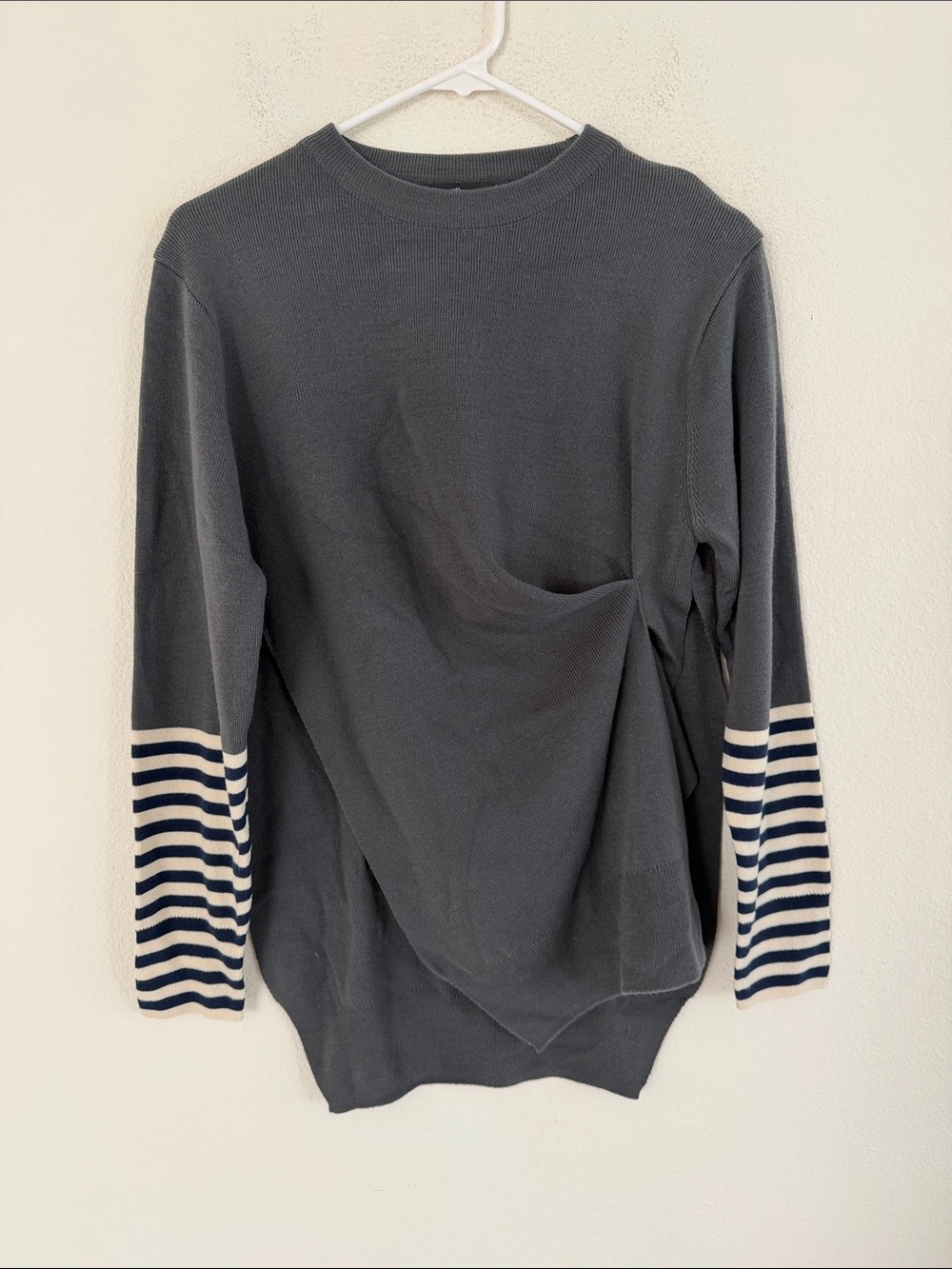 ROKH Grey Striped Sleeve Crewneck Knit Long Sleeve